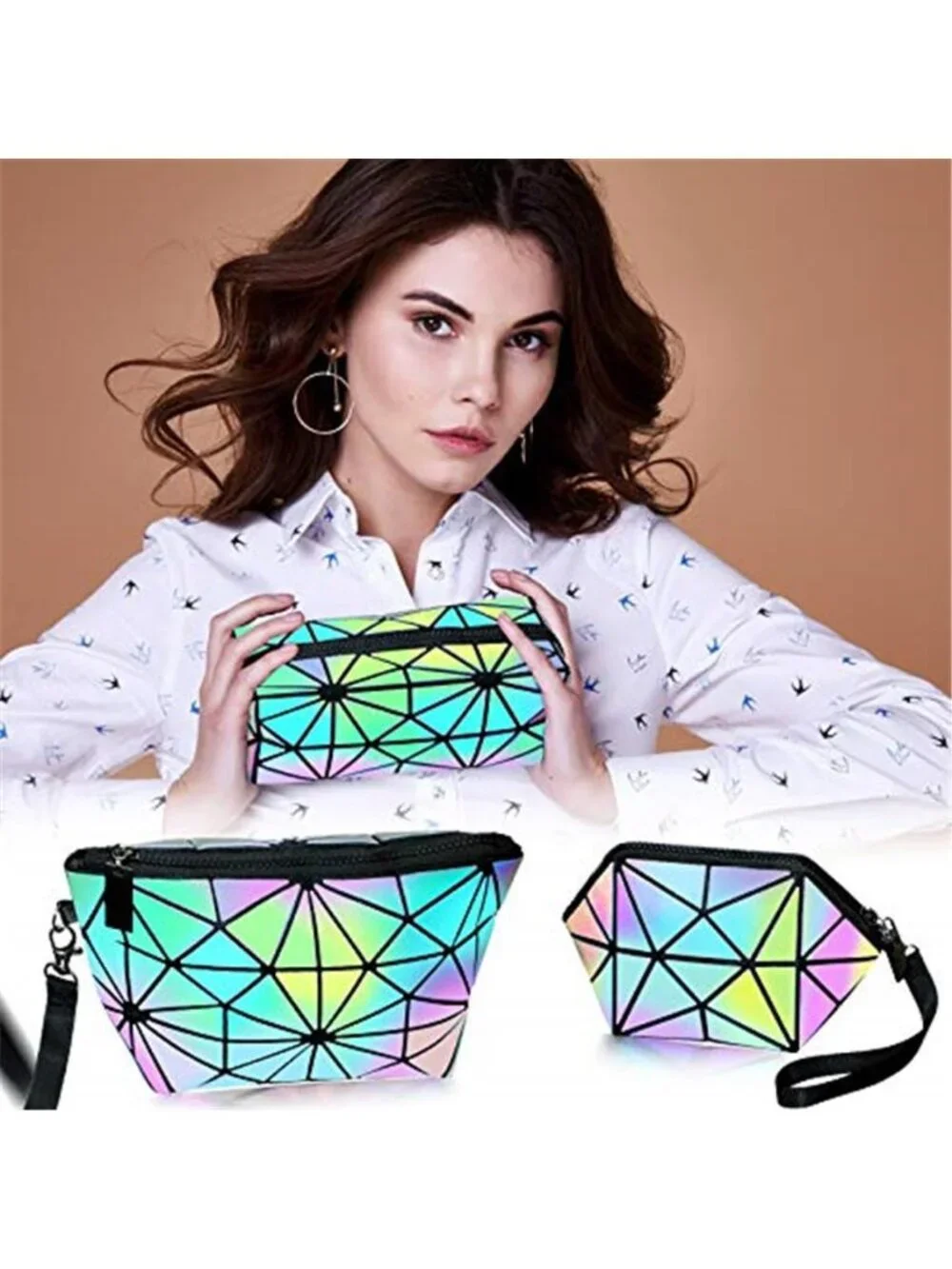 3 Pcs Makeup Bags Travel Cosmetic Organizer Case,Holographic
